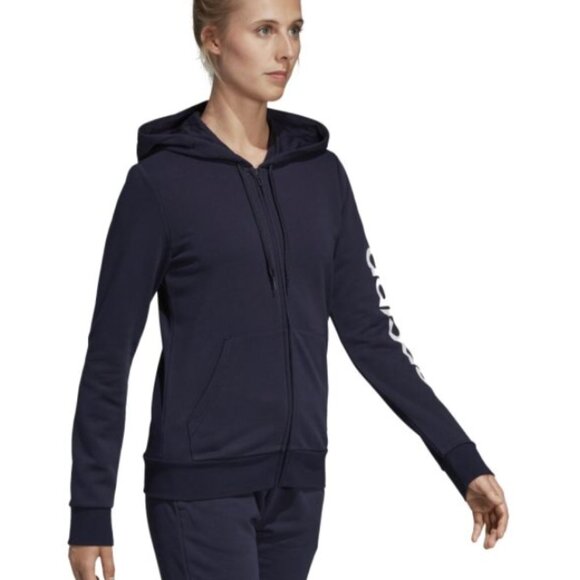 Adidas Women's Navy Blue Essential Linear Full-Zip Hoodie - Picture 3 of 7